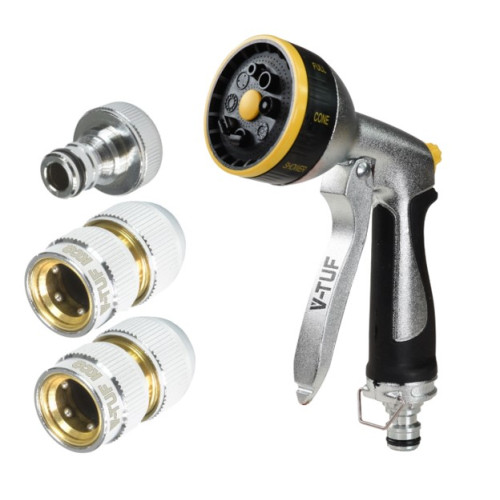 V-TUF PROFESSIONAL KCQ X4 PIECE HOSE CONNECTOR AND SPRAY GUN SET FITS 1/2" / 12.5mm HOSE