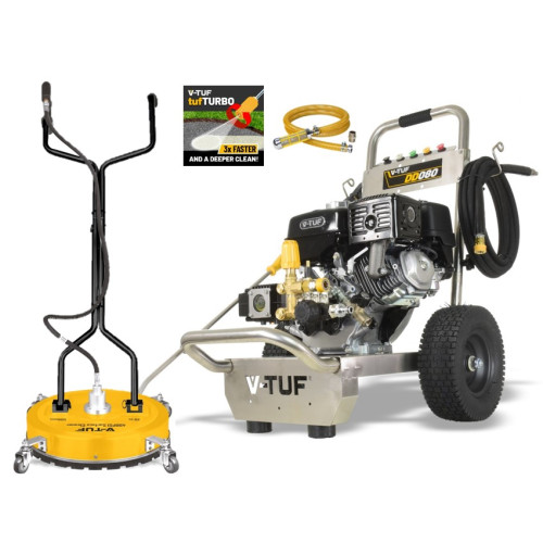 V-TUF DD080 Industrial 9HP Honda Driven Petrol Pressure Washer - 2900psi, 200Bar, 15L/min + 19" POLY DECK SURFACE CLEANER