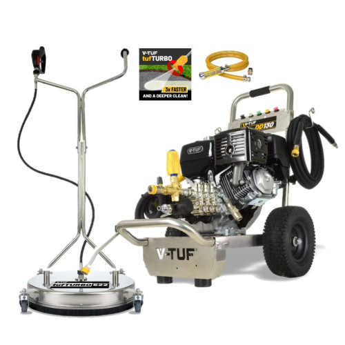 V-TUF DD130 Industrial 13HP Honda Driven Petrol Pressure Washer - 4350psi,300Bar (max) 250 Bar WP 15L/min - 21" tufTURBO Stainless Patio Cleaner