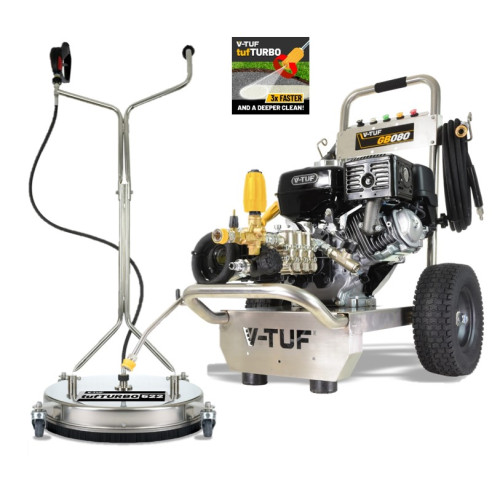 V-TUF GB080 Industrial 9HP Gearbox Driven Honda Petrol Pressure Washer - 2900psi, 200Bar, 15L/min - 21" tufTURBO STAINLESS STEEL PATIO CLEANER