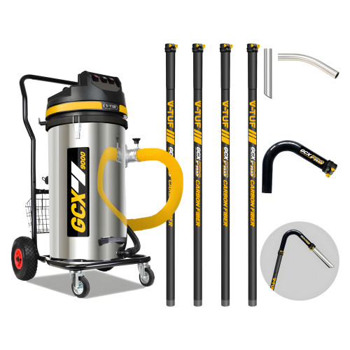 V-TUF 3.5KW 100L XTRA LARGE & RUGGED Industrial Powerful Vacuum Cleaner + 20FT GCX PRO CARBON FIBRE GUTTER CLEANING KIT