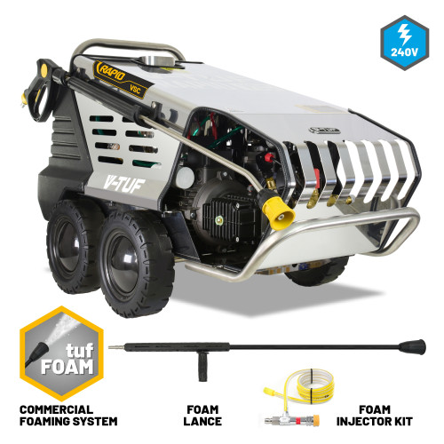 V-TUF RAPID VSCF 415v - 2200psi, 150Bar, 15L/min Hot Water Stainless Industrial Mobile  Pressure Washer with COMMERCIAL FOAM SYSTEM