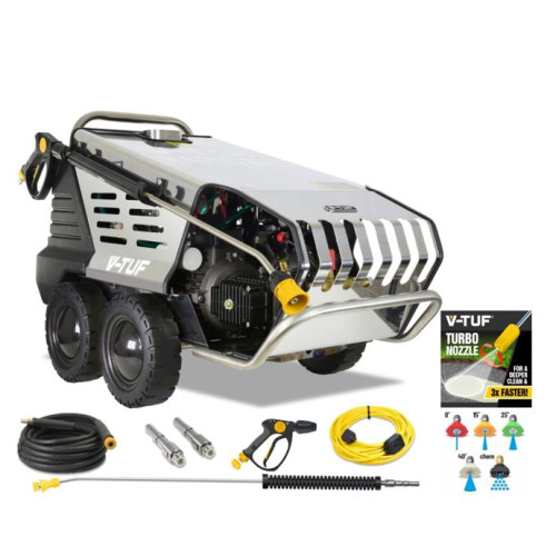 V-TUF RAPID VSC 240v Hot Water Stainless Industrial Mobile Pressure Washer - 1500psi, 100Bar, 12L/min & STONE RESTORATION BUNDLE