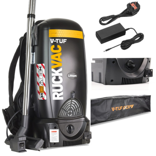 V-TUF RUCKVAC M-Class Rated Cordless Backpack Vacuum Cleaner - Battery Operated & EXTRA BATTERY PACK,CHARGER & HOLDALL