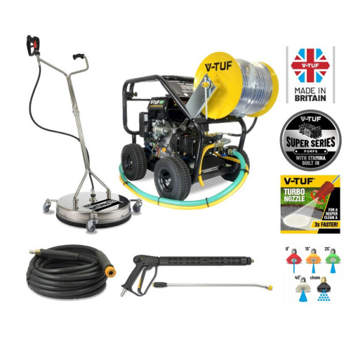 V-TUF TORRENT 3RGB-21HR 200 BAR 21L/Min 15HP PETROL PRESSURE WASHER H.FLOW with 40m Hose Reel & Professional Property maintenance Kit