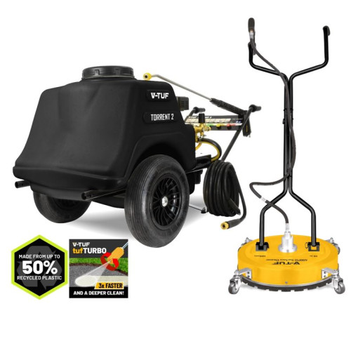 V-TUF TORRENT 2 7HP Mini-Bowser Petrol Pressure Washer 190 Bar, 13L/min + 19" POLY DECK SURFACE CLEANER