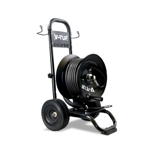 TROLLEY MANUAL WIND V-TUF HOSE REEL with 50M 400 BAR HIGH PRESSURE HOSE - MSQ FITTINGS - V5.1453TR-KIT1