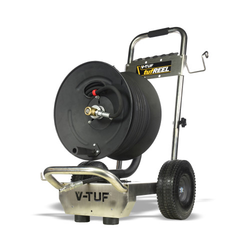 TROLLEY MANUAL WIND V-TUF HOSE REEL with 50M 400 BAR HIGH PRESSURE HOSE - MSQ FITTINGS - V5.1453TR-KIT1