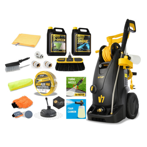 V-TUF V7 240v 195Bar, 7.2L/min Tough DIY Electric Pressure Washer - With Pro Patio & Car Cleaner Kit