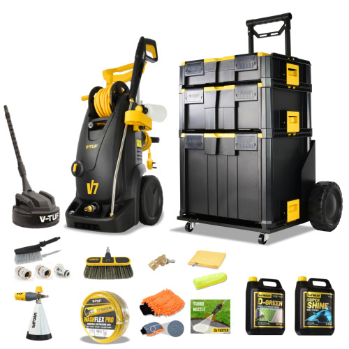 V-TUF V7 240v 195Bar, 7.2L/min Tough DIY Electric Pressure Washer - With Patio & Car Cleaner Kit & Storage box