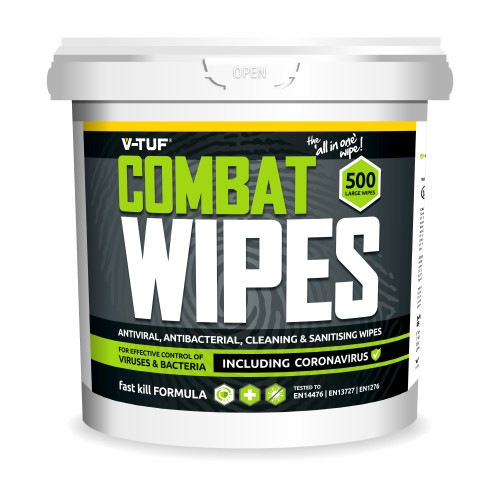 V-TUF COMBAT WIPES AntiViral AntiBacterial Hand & Surface Cleaning Disinfectant Wipes - 500  per Tub