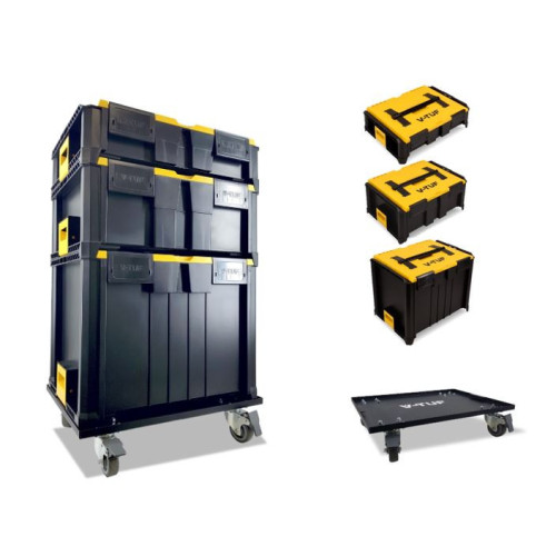 STACKPACK 4 CASTOR TROLLY & 3 STACKPACK BOXES - V-TUF STORAGE BOX SYSTEM STARTER KIT