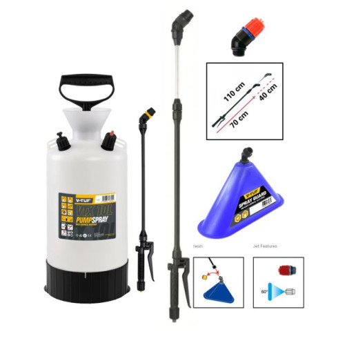 V-TUF 10L PROFESSIONAL MULTI CHEMICAL RESISTANT SPRAYER - VITON SEALS - TELESCOPIC LANCE & SPRAY HOOD