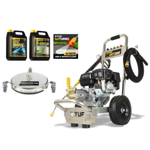 V-TUF XRT200 Industrial 6.5HP Petrol Pressure Washer with GX200 Honda Engine - 2755psi, 190Bar, 12L/min PUMP - With PATIO & CAR CLEANING KIT