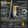 V-TUF RUCKVAC 240v Industrial Backpack Vacuum Cleaner - with Lung Safe Hepa H13 Filtration - 5M HIGH LEVEL INTERNAL CLEANING KIT