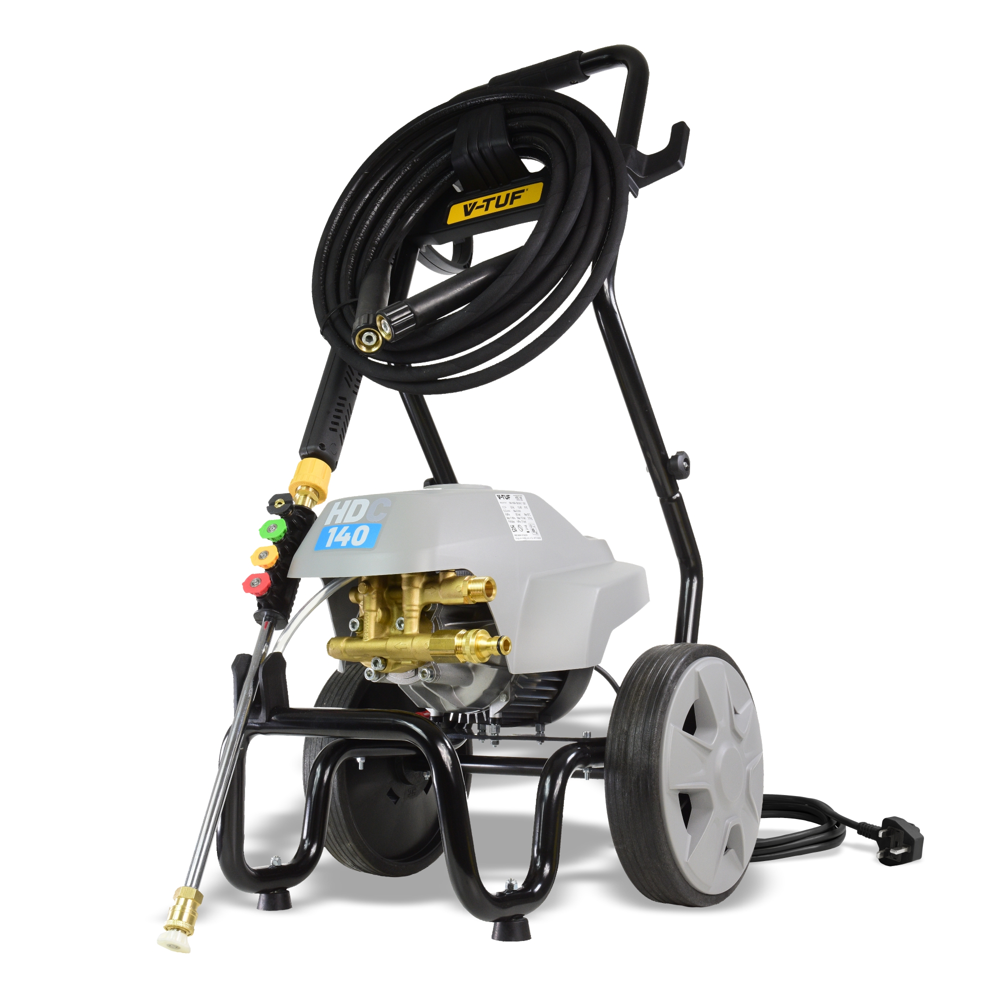 V-TUF.co.uk - V-TUF HDC140 - 240v Professional Cold Electric Pressure  Washer with Cage Frame - 1750psi, 140Bar, 8L/min